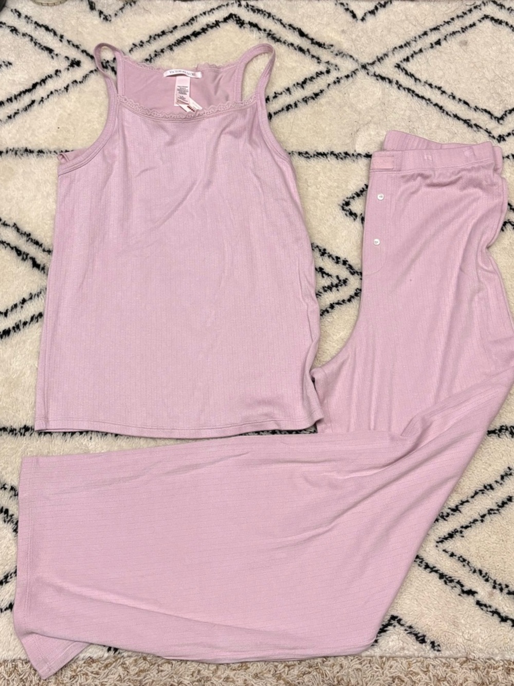 Victoria’s Secret Pointelle Rib Cami & Pant Set Pink, Medium- NWT
